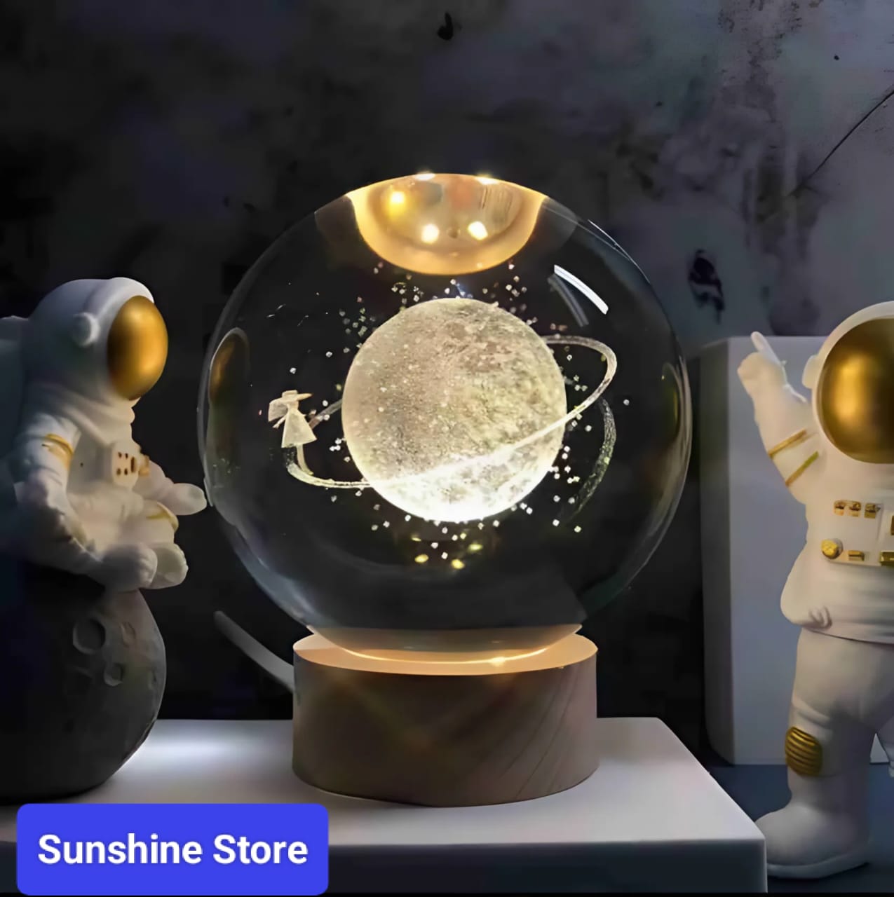 1 Crystal Ball Night Light, Glass Ball with Wooden Stand,