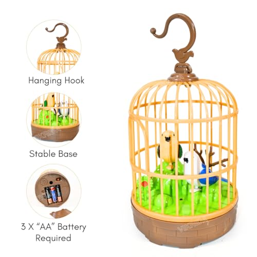 Beautiful Bird Pet in Hanging Cage with Music Singing Moving Chirping