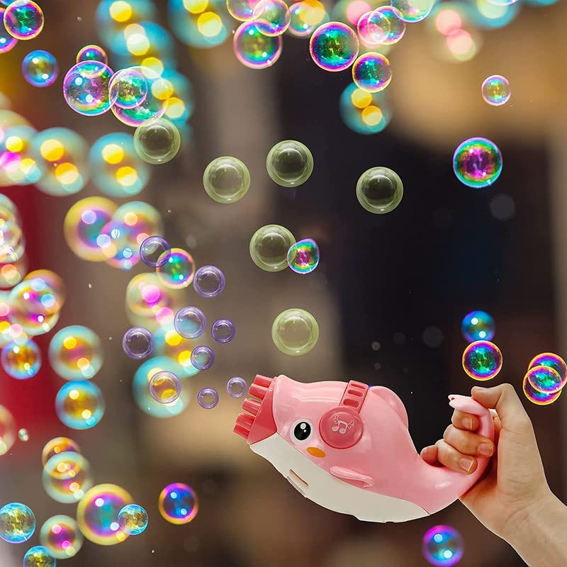 Dolphin Bubble Gun, 10-Holes Electric Bubble Maker With 1 Bubble Solution,