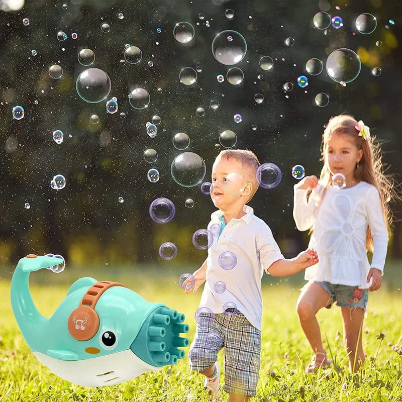 Dolphin Bubble Gun, 10-Holes Electric Bubble Maker With 1 Bubble Solution,