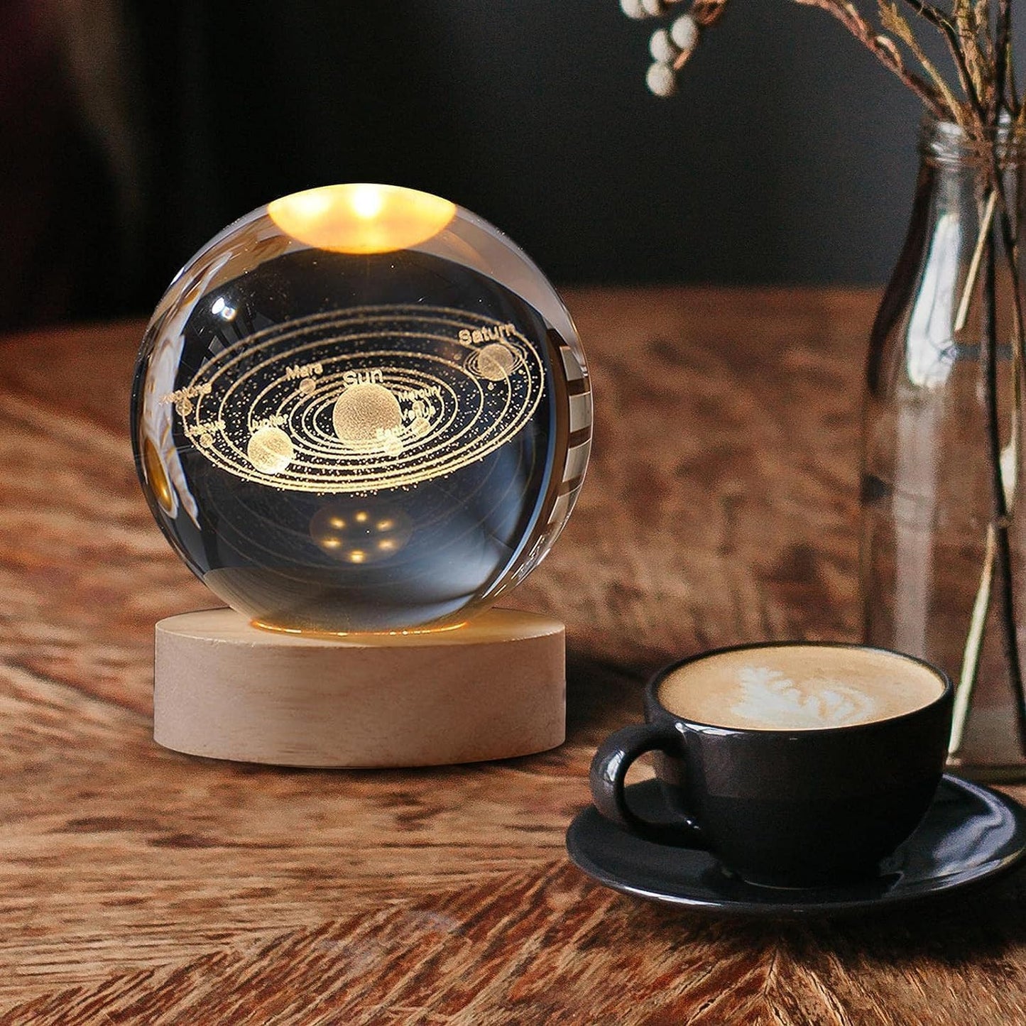 1  Crystal Ball Night Light, Glass Ball with Wooden Stand,