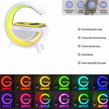 G Shape Table Lamp RGB Bluetooth Speaker with 15w Wireless Charger,