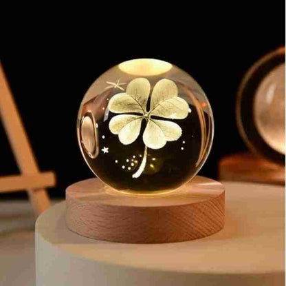 1  Crystal Ball Night Light, Glass Ball with Wooden Stand,