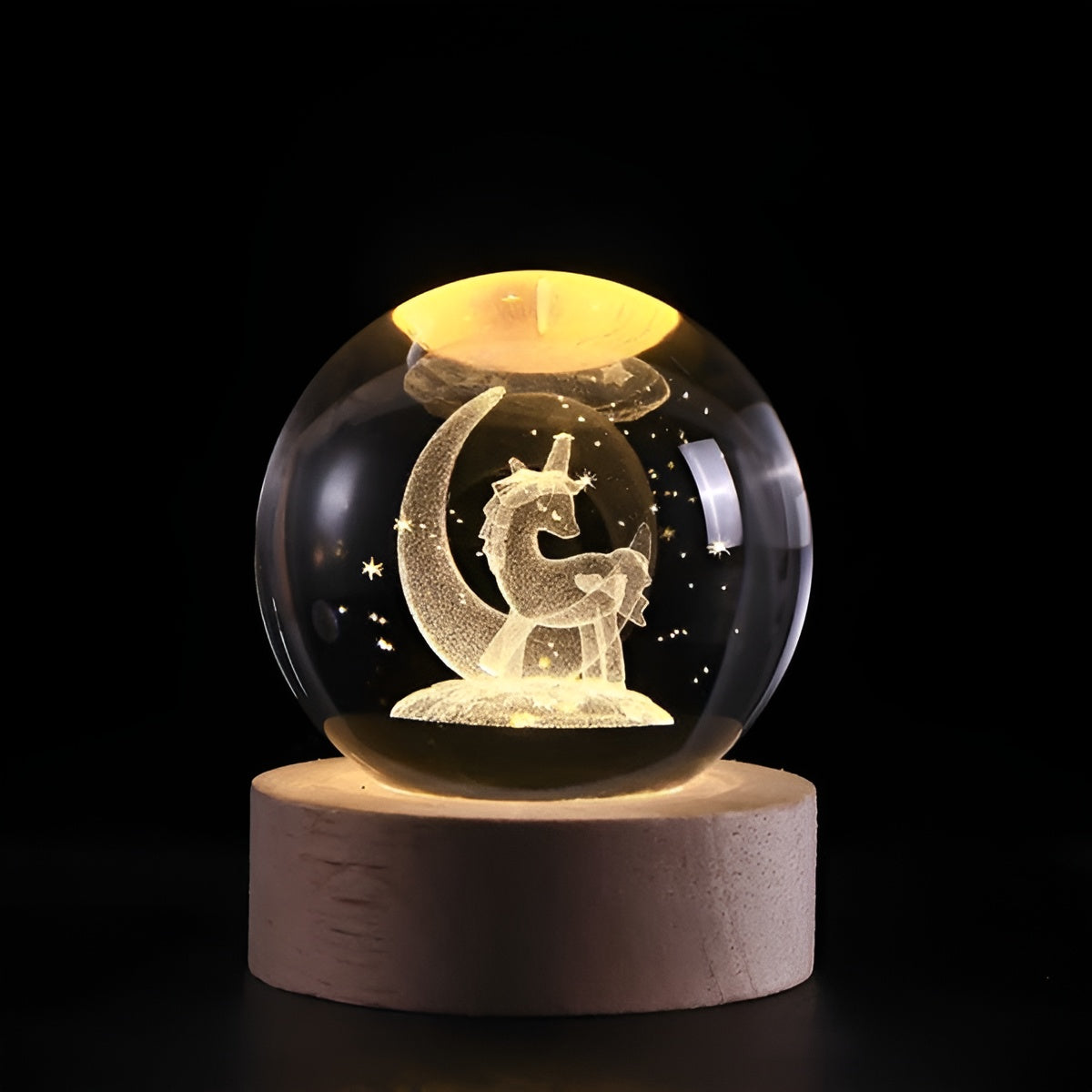 1  Crystal Ball Night Light, Glass Ball with Wooden Stand,