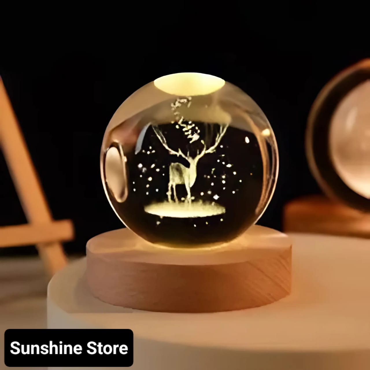 1  Crystal Ball Night Light, Glass Ball with Wooden Stand,